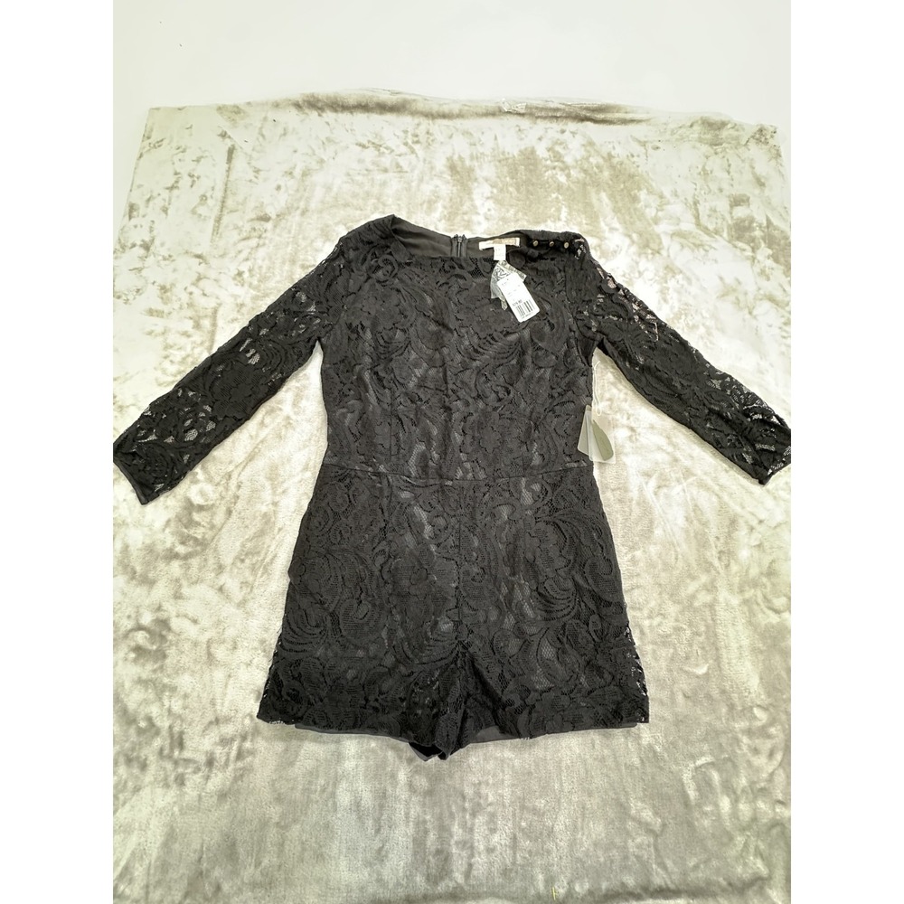 Forever 21 Romper Shorts Women's Size Large Black Lace Lined Long Sleeve NWT